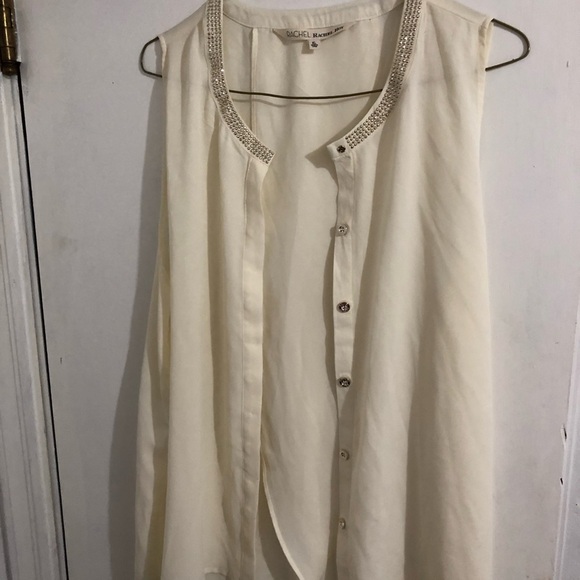 Womens Cream with Rhinestones Sheer Sleeveless Top. By: Rachel Roy Size XL - Picture 2 of 6